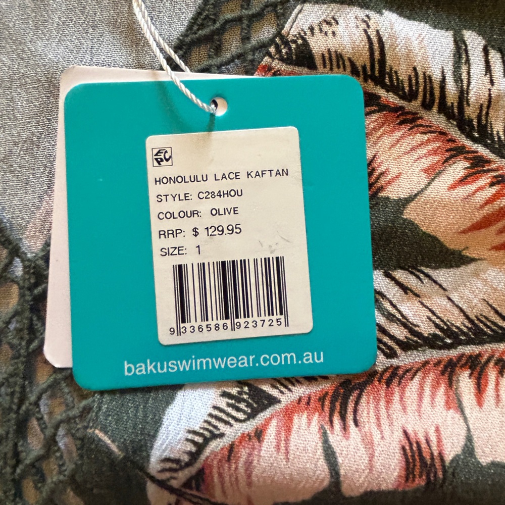 BAKU Swim Coverup OS Short Sleeve Deep V-Neck Semi-Sheer Coral Botanical Floral - Picture 8 of 14